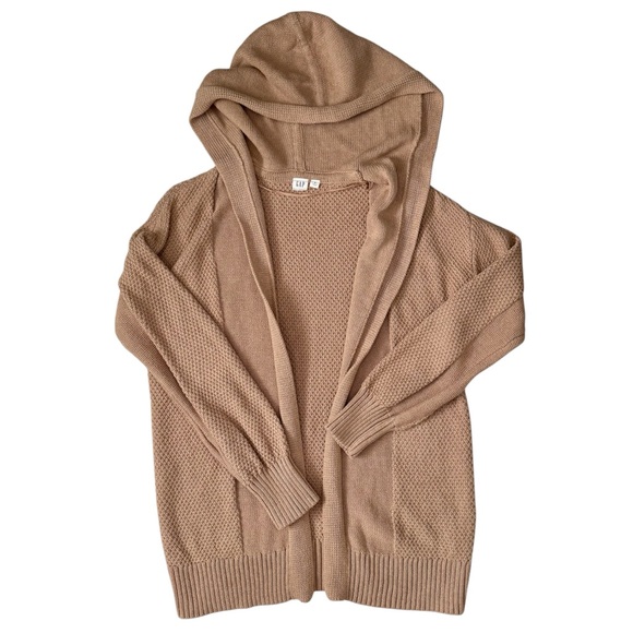 GAP Hooded Knit Cardigan Small Toasted Almond Heavy Cotton Like New - Picture 1 of 7